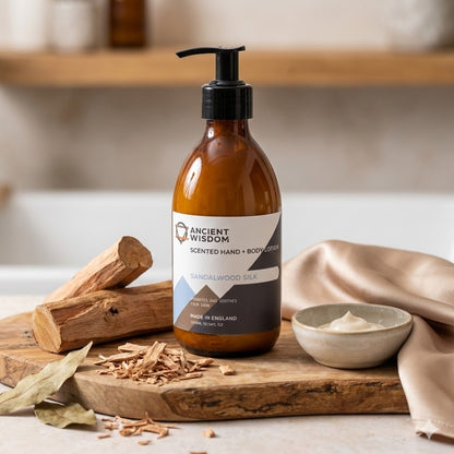 Aromaterapinis Rankų ir Kūno Losjonas – „Santalas ir Šilkas“ (300 ml)